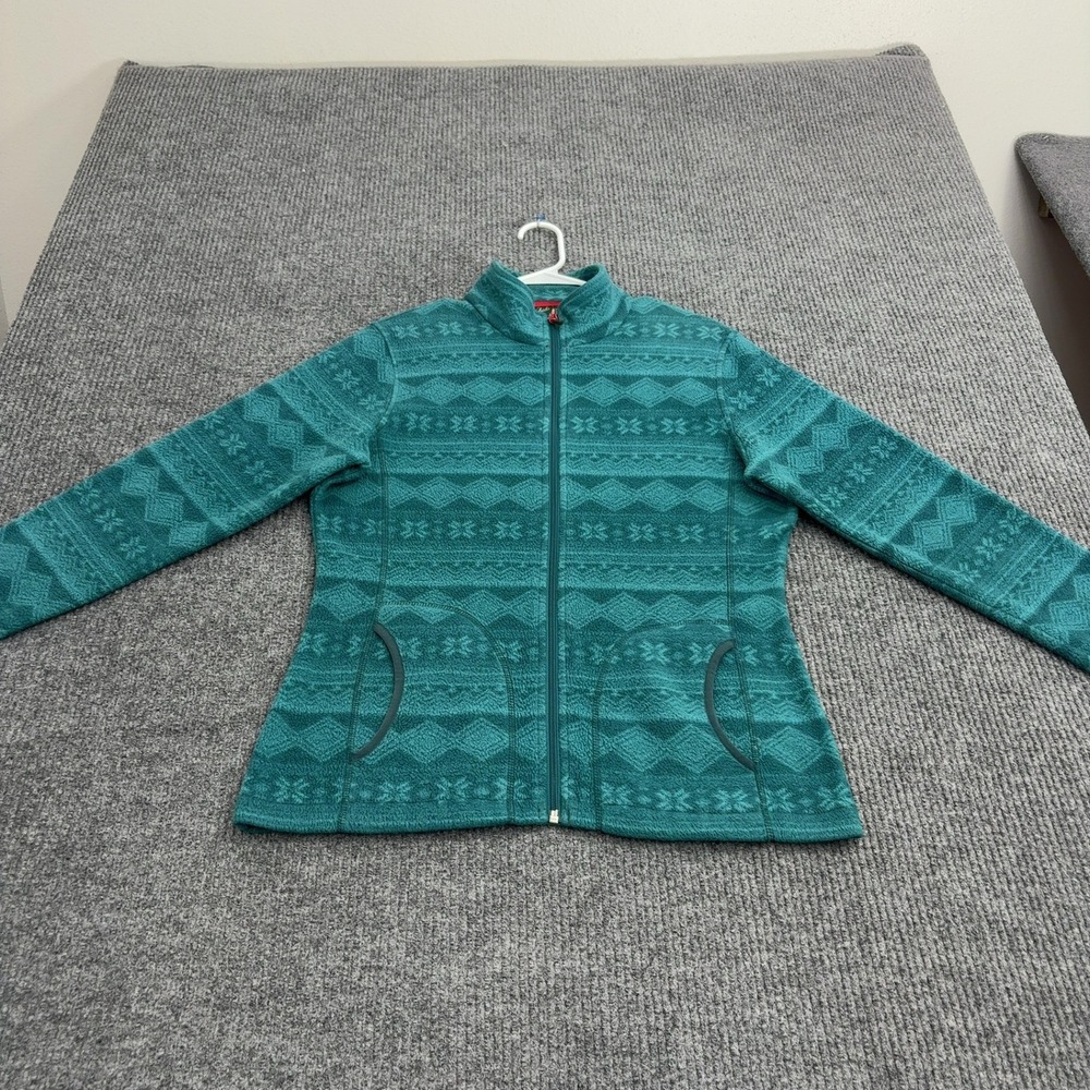 Woolrich Fleece Jacket Womens M Green Polyester Geometric Full Zip Gorpcore